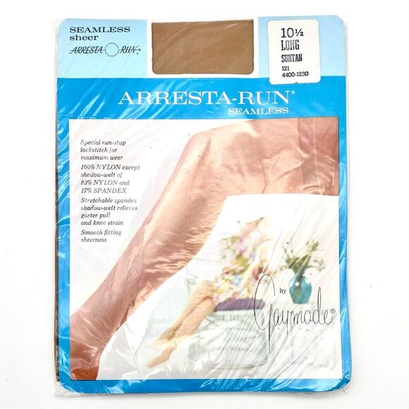 Vintage Gaymode Arresta-Run Seamless Sheer in Suntan Garter Hosiery 10 1/2 L NWT - Picture 1 of 9
